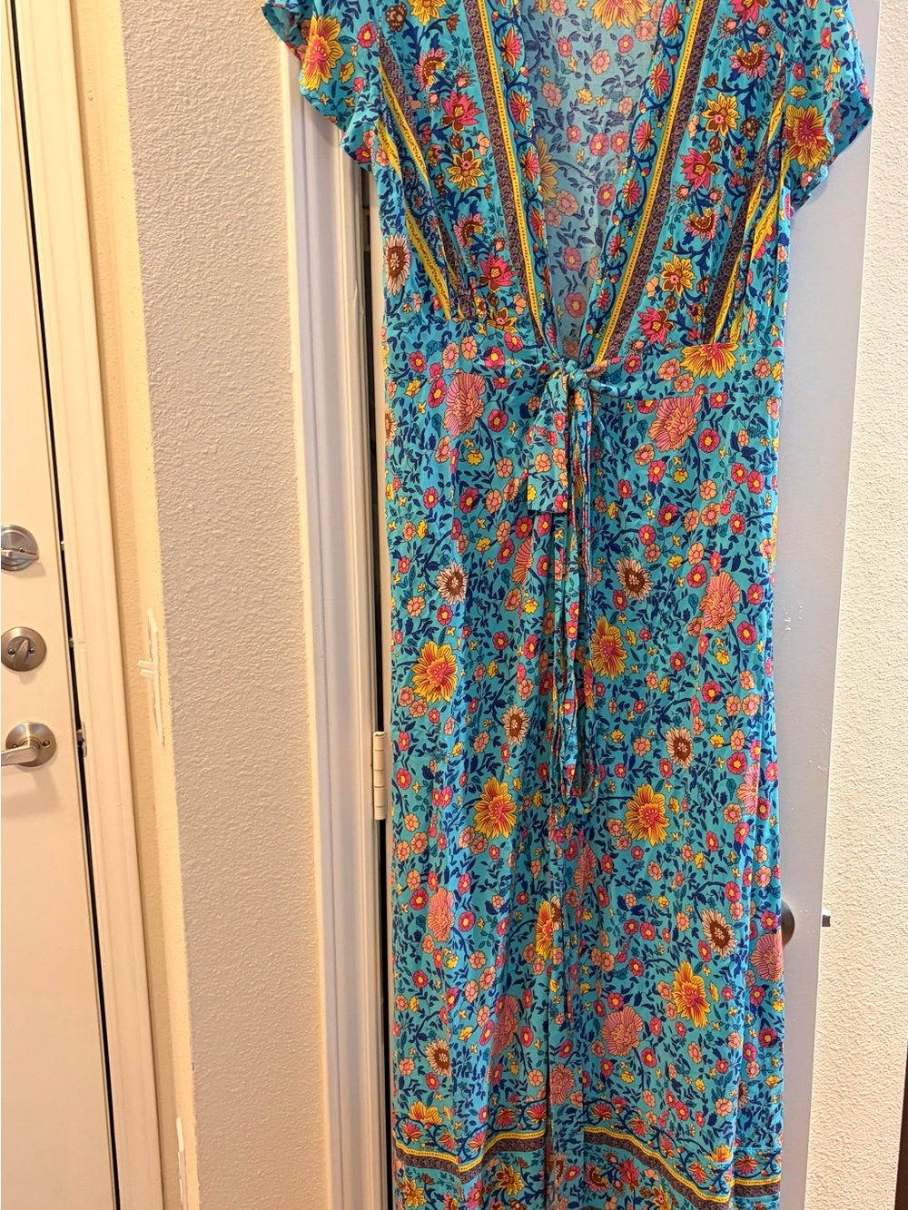 Floral Wrap Maxi Dress in Turquoise - Women's Summer Maxi - Picture 10 of 12